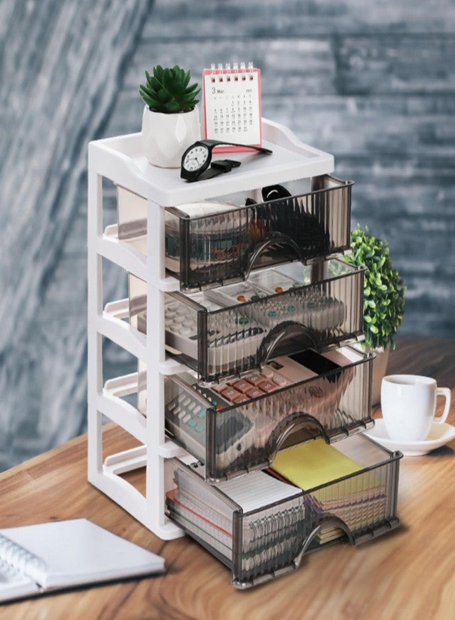 WRINGKIT Desk Organizer with 4 Drawers, Plastic Desk Storage Box, Desktop Storage Unit for Office Home Art Supplies, Bathroom, Countertop, Study, Makeup Stationary Organizer - Image 4